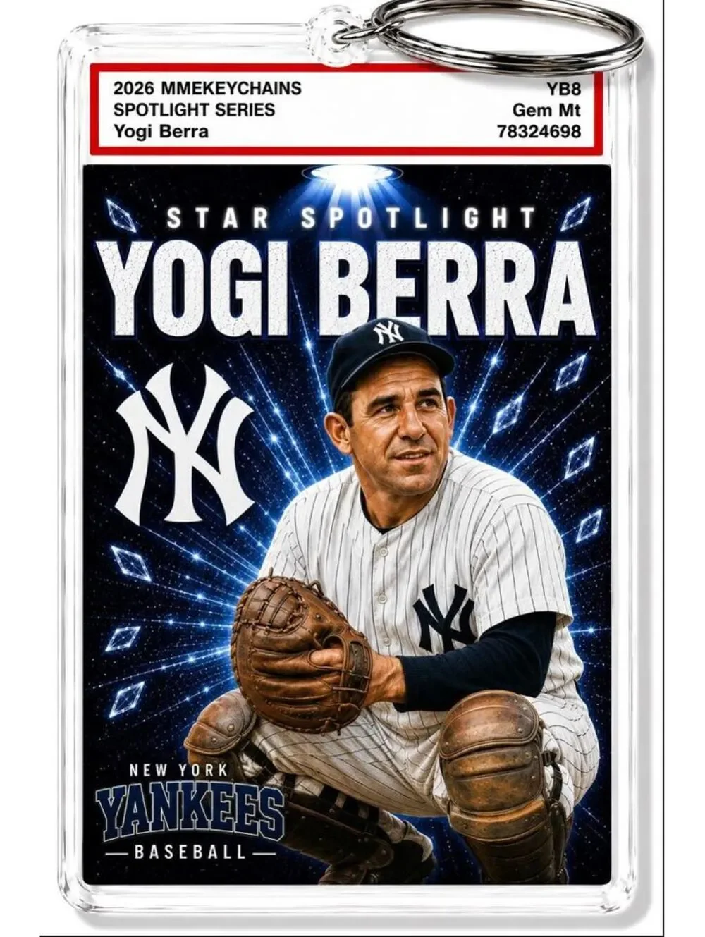 3999 Yogi Berra Keychain Blue Spotlight Premium Keychain With Nameplate